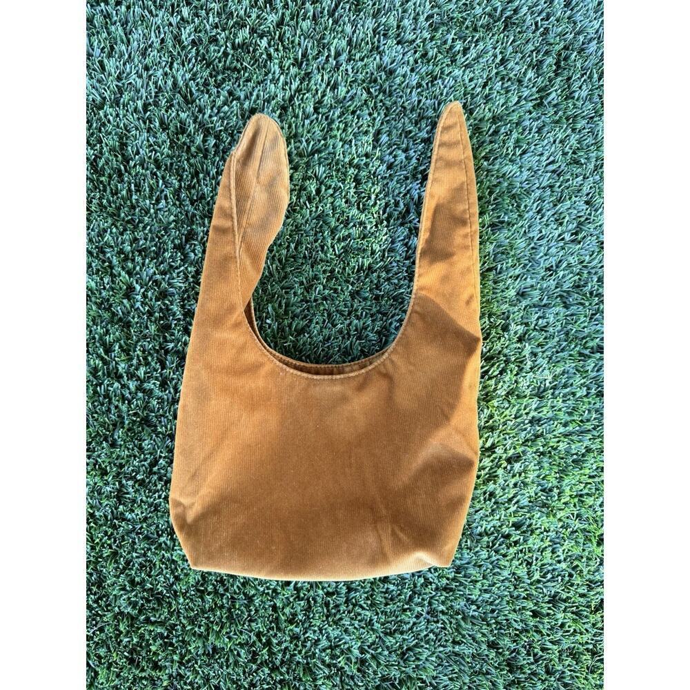 Merit The Signature Cosmetic Make Up Bag Tie Pouch Courderoy Tan Brown Purse